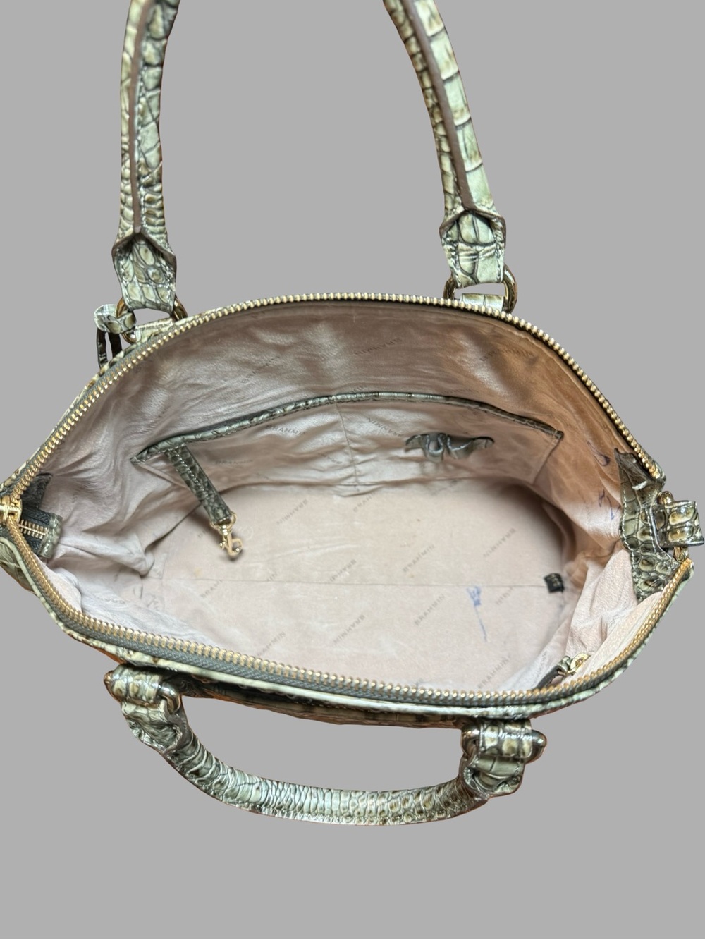 Authentic Brahmin Melbourne Duxbury Satchel – Croc-Embossed Sage/Olive Leather - Picture 7 of 7